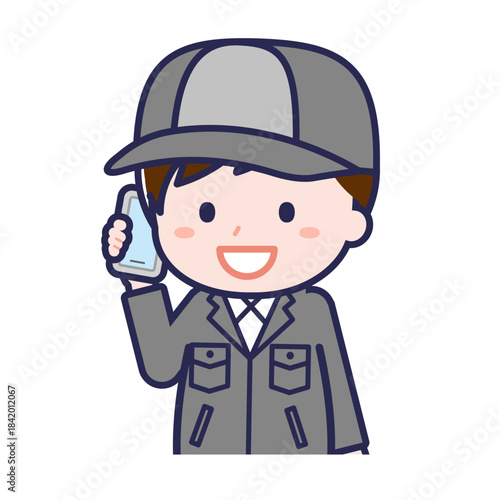 スマートフォンを使う「工場作業員」の男性