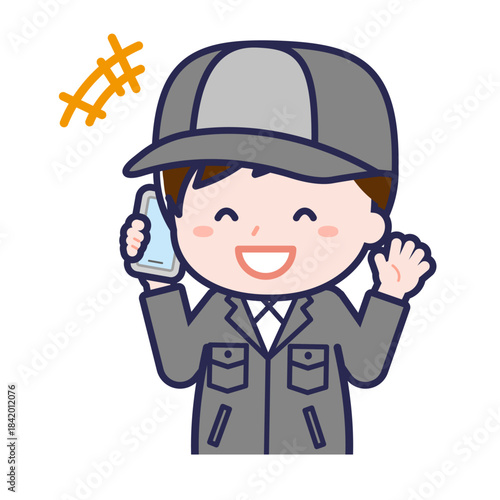 スマートフォンを使う「工場作業員」の男性