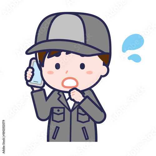 スマートフォンを使う「工場作業員」の男性