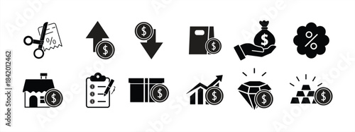 Price concept icon set, Collection of symbols with white background. Editable vector lines.
