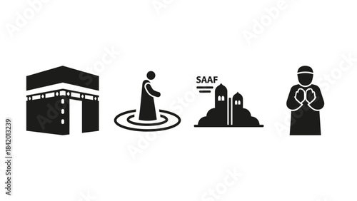Islamic symbols depictions of kaaba prayer and architectural elements