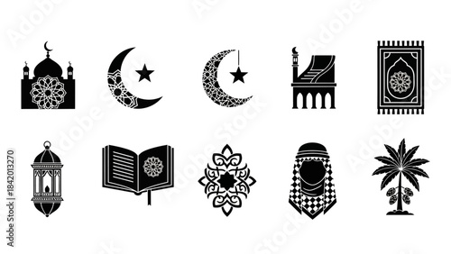 Islamic symbols vector illustration set religious icons for design elements