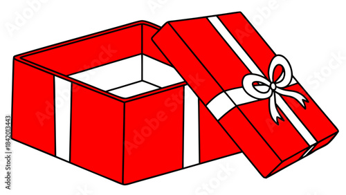 Open Red Gift Box White Ribbon Celebration Present with vector illustration
