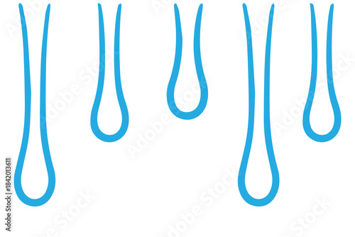 Smooth vector illustration of vibrant blue liquid dripping slowly. This simple, flowing design evokes a cool, refreshing, and dynamic sense of movement and flux.