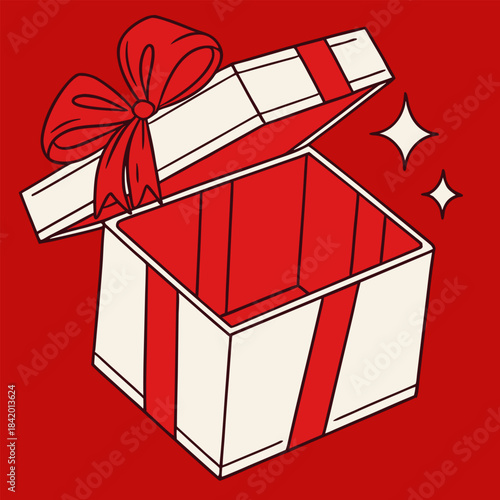 Empty Open Gift Box Red Bow Celebration Concept with vector illustration
