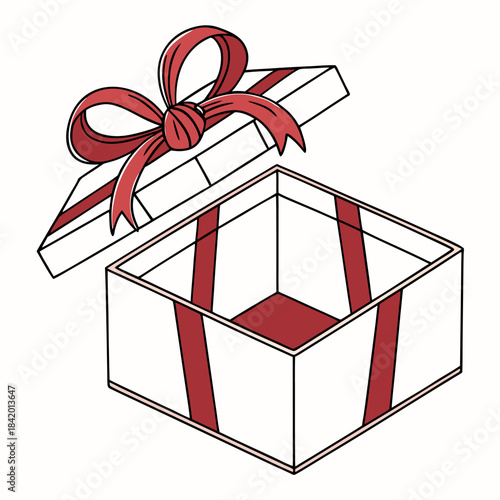 Open Empty Gift Box Red Ribbon Celebration Surprise Present Isolated background