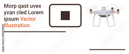 Technology, quadcopter delivery, photography, videography, design, digital tools. A Quadcopter and geometric design elements with placeholder text. Technology and drone delivery concept