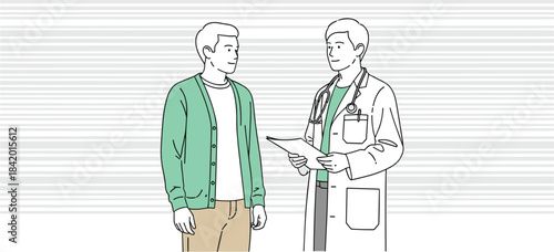 Doctor Talking To Patient Illustration Line Art Healthcare Medical Consultation Physician Discussion Diagnosis Clinic Checkup