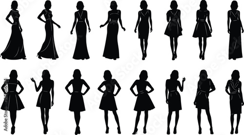 Black Silhouette of a Romantic Couple, Man in Suit and Woman in Dress, Walking Hand-in-Hand, Isolated Vector Illustration for Love, Relationship, and Date Concepts