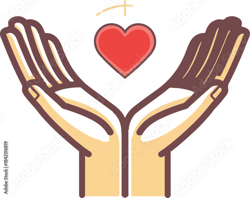 Giving Heart: A pair of outstretched hands tenderly cradle a vibrant red heart, symbolizing love, care, and compassion in a visual of warmth and human connection.