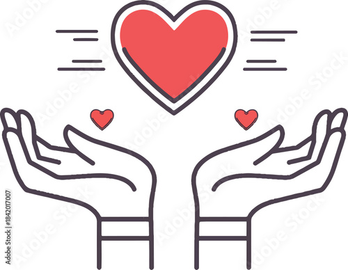 Love in your hands: a loving symbol of hearts between hands in a clean style to offer feelings of affection and care. 