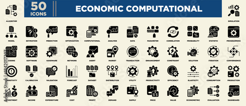 Economic Computational Icon Set Glyph Black