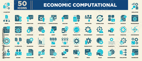 Economic Computational Icon Set Glyph Blue