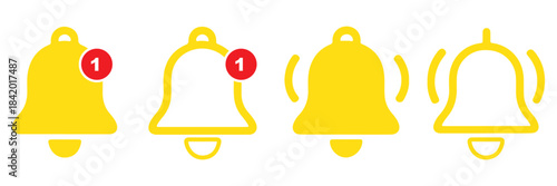 Notification bells icon. Ringing bell with new notification for alarm clock and smartphone application alert or new message. Bells is shaking to alert new notifications, ​for web site, logo, app, UI