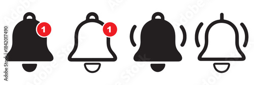 Notification bells icon. Ringing bell with new notification for alarm clock and smartphone application alert or new message. Bells is shaking to alert new notifications, ​for web site, logo, app, UI