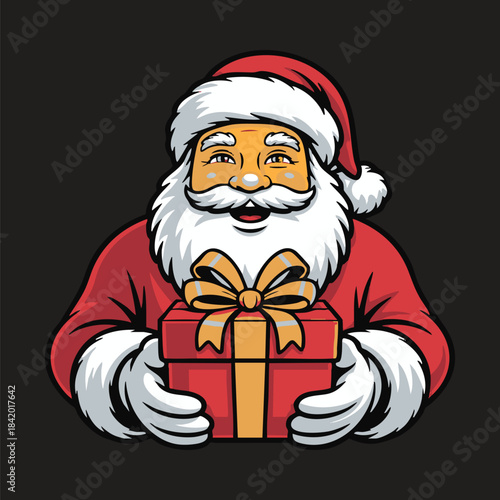 Santa Claus Holding Gift Box Vector Illustration