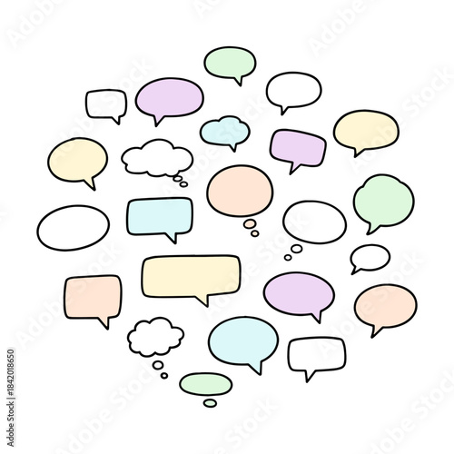 Set of Colorful Hand Drawn Speech and Thought Bubbles Collection