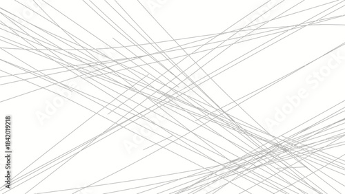 Abstract background with multiple thin grey lines intersecting on a white canvas, creating a dynamic and complex pattern.
