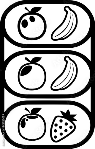 
SVG vector illustration of fruit-themed product labels and packaging elements.Colorful Line Art of Various Fruits and Slices