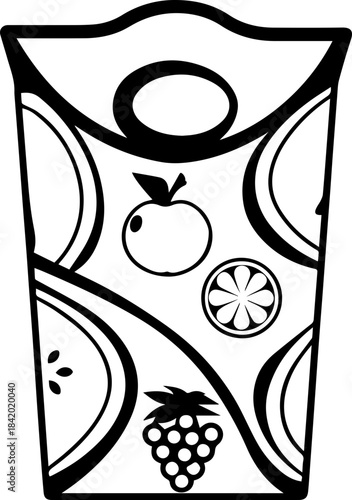 
SVG vector illustration of fruit-themed product labels and packaging elements.Hand-Drawn Juice Bottle with Lime Slices and Label