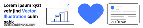 Social media marketing, audience analysis, data tracking, digital connections, user engagement, business growth. Blue heart, analytics graph social media post mockup. Social media marketing