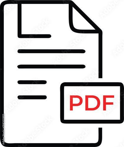 A simple outline illustration of a document icon with the letters "pdf" in red, representing a portable document format file
