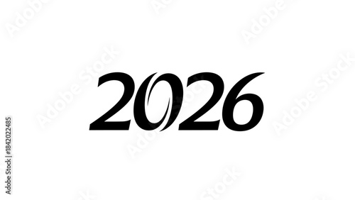 Bold black digit 2026 typography against a pure white background