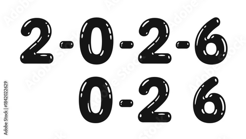 Bold black numbers 2026 and 026 isolated on white background