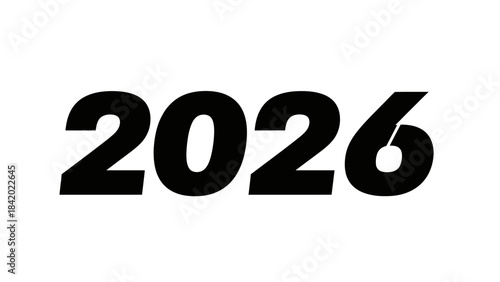 Bold black numerals 2026 on white background future concept design