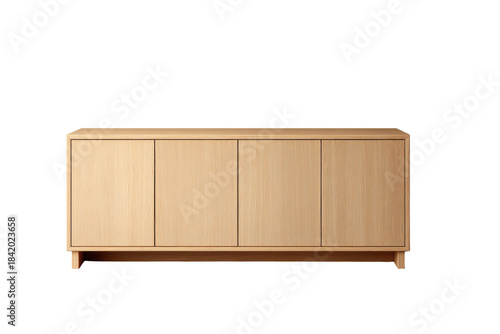 Light wood sideboard with four doors on a black background furniture cabinet, Png, Isolated on Transparent Background, Cut Out