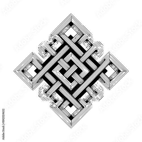 Geometric interwoven pattern with intricate line work and striking visual complexity creating a unique design