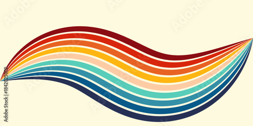 Abstract 1970's background design in futuristic retro style with colorful lines. Vector illustration eps10.