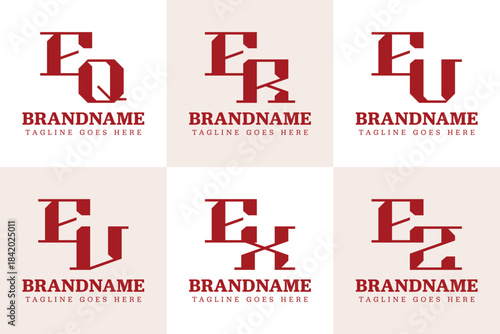 Letters EQ ER EU EV EX EZ Monogram Logo Set, for QE RE UE VE XE ZE initials