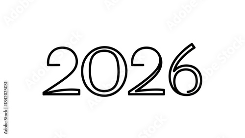 Minimalist number 2026 black outline on white background future concept