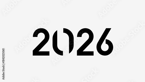 Modern minimalist black and white 2026 text logo design on white background
