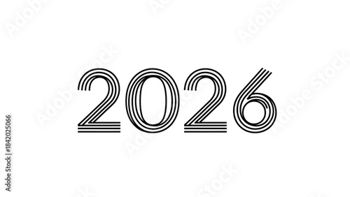 Modern striped design of the number 2026 isolated on a white background