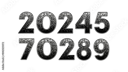 Digit set illustrations with textured pattern for various design projects