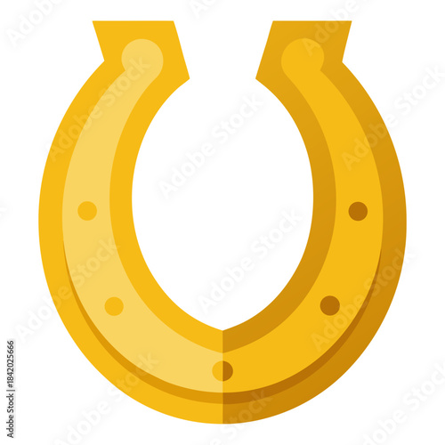 A golden horseshoe illustration with decorative nail holes, shown in a U-shape with gradient shading from light to darker gold tones.