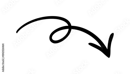 手書きのくるくる矢印 下向き 下降 ベクター 黒