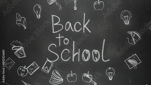 Back to School Chalkboard Animation with Drawings of School Supplies