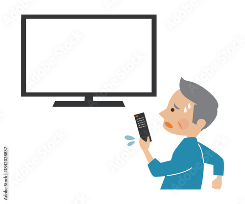 テレビ画面を見て驚く男性　イラスト素材