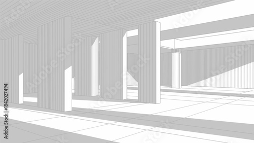 Modern Architectural Space with Dramatic Light and Shadow Play.