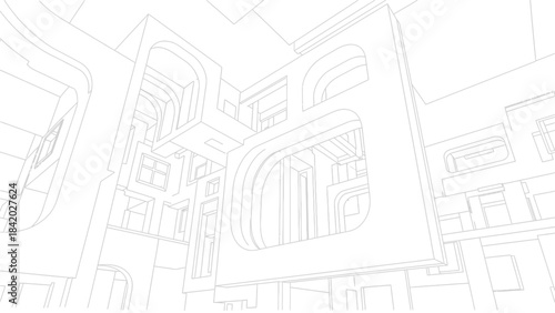 Intricate architectural blueprint of a complex building structure.