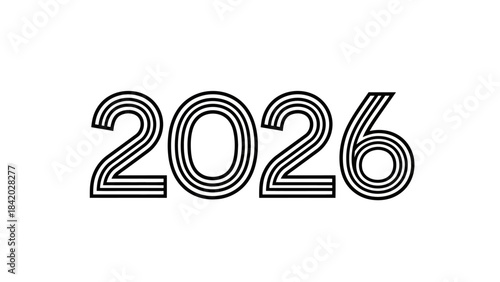 Year 2026 futuristic design with space rockets and technological elements