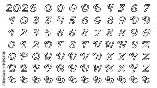 Outlined font set collection for graphic design and digital projects