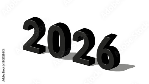 Three dimensional black numbers 2026 isolated on white background