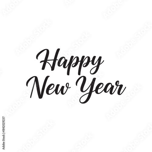 Black script text Happy New Year on white background lettering calligraphy