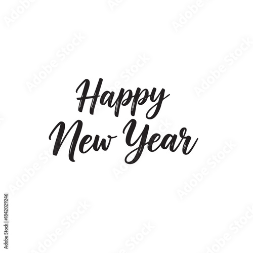 Black script text Happy New Year on white background lettering calligraphy 1