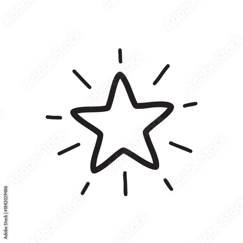 Hand drawn black starburst with radiating lines on white background sparkle shine