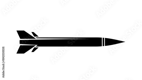 Black Silhouette of a Missile or Rocket on a White Background.